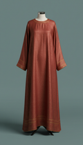 Rouge Brick maxi dress with gold accent trim